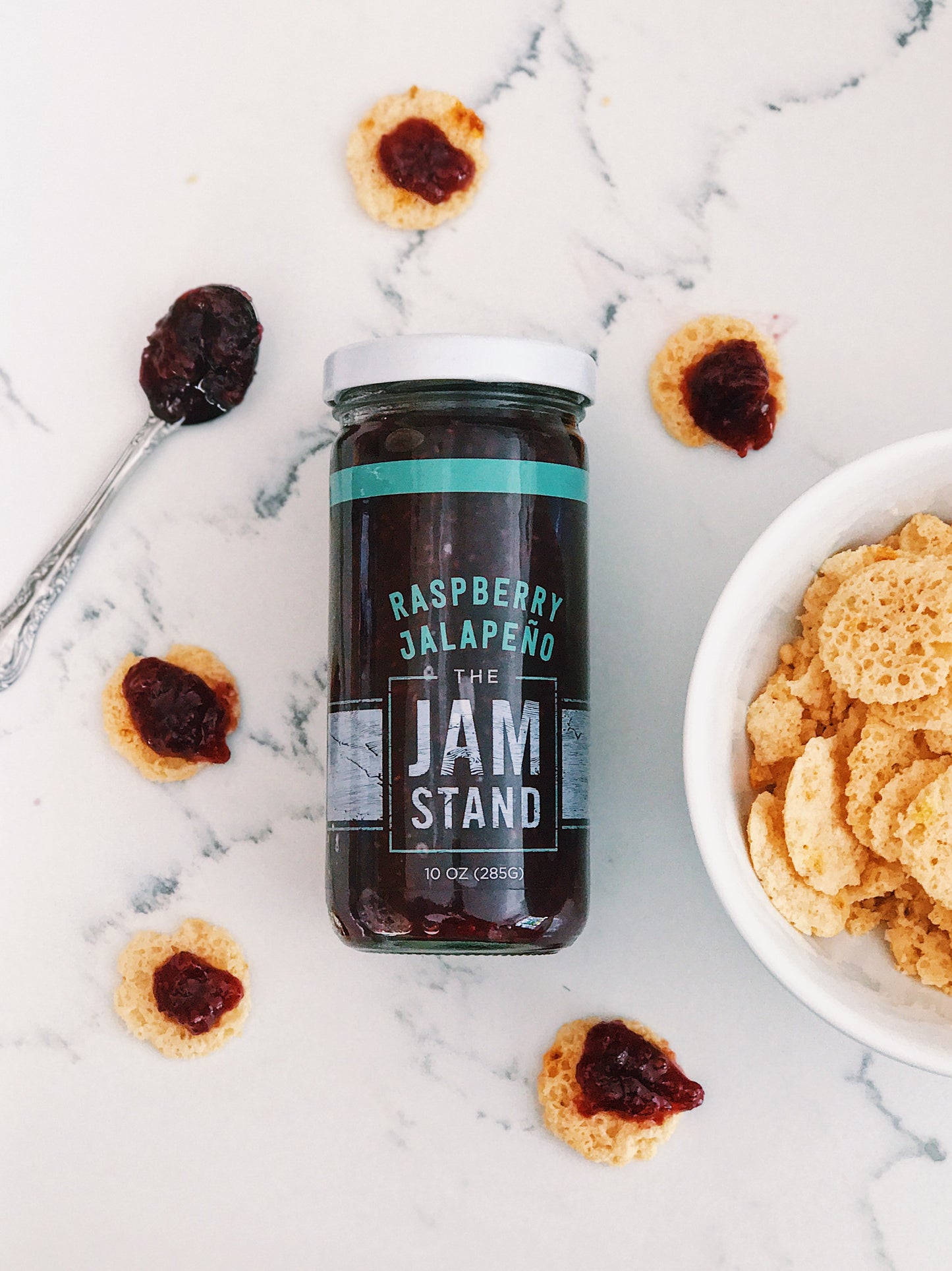 Raspberry Jalapeño Jam with cheese whisps